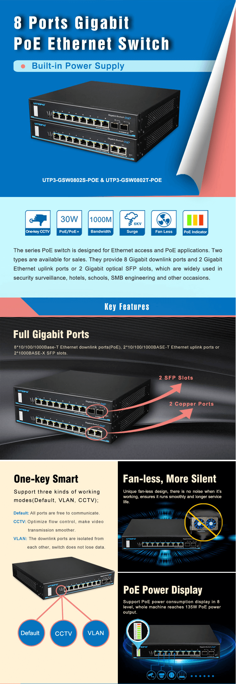 UTEPO, 8 ports poe switch